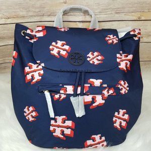 Tory Burch Nylon Printed Backpack Crazy Logo New